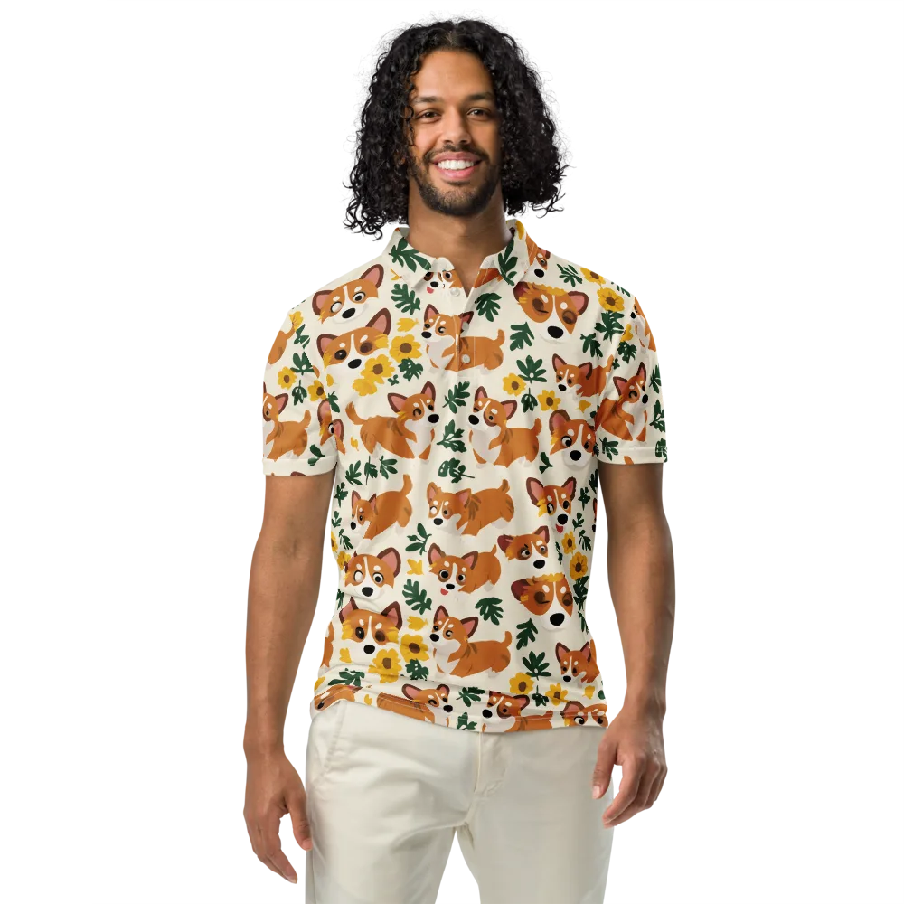 Corgi Garden on Men's Slim Fit Polo Shirt — Front