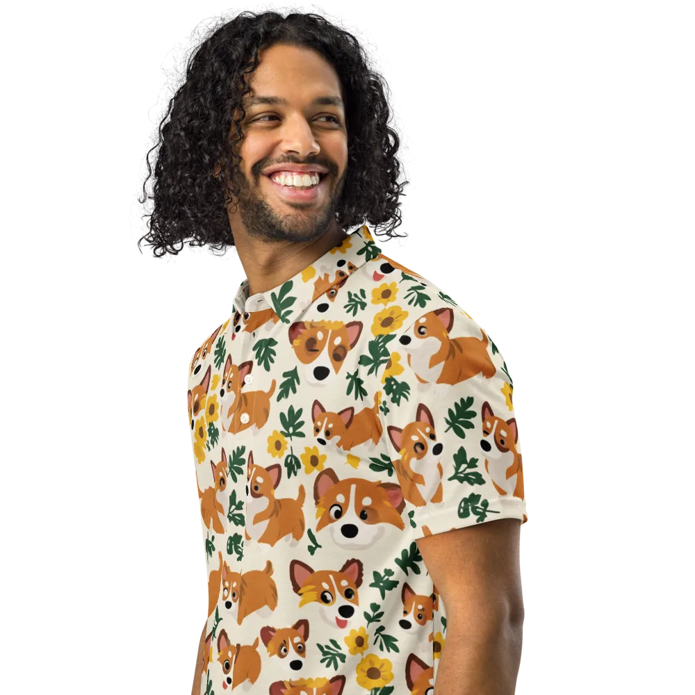 Corgi Garden on Men's Slim Fit Polo Shirt — Left Front