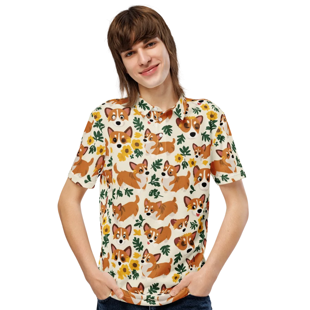 Corgi Garden on Men's Slim Fit Polo Shirt — Front
