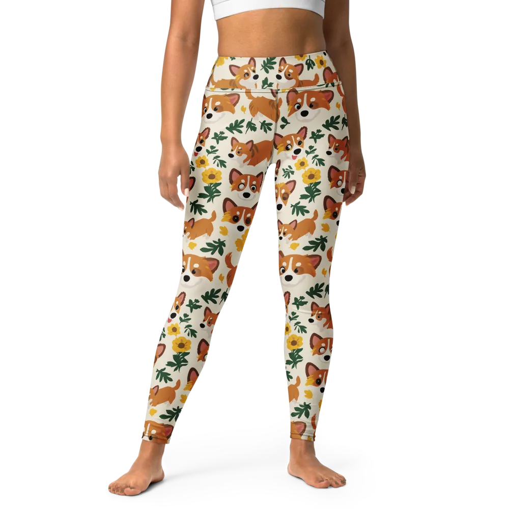 Corgi Garden on Yoga Leggings — Front