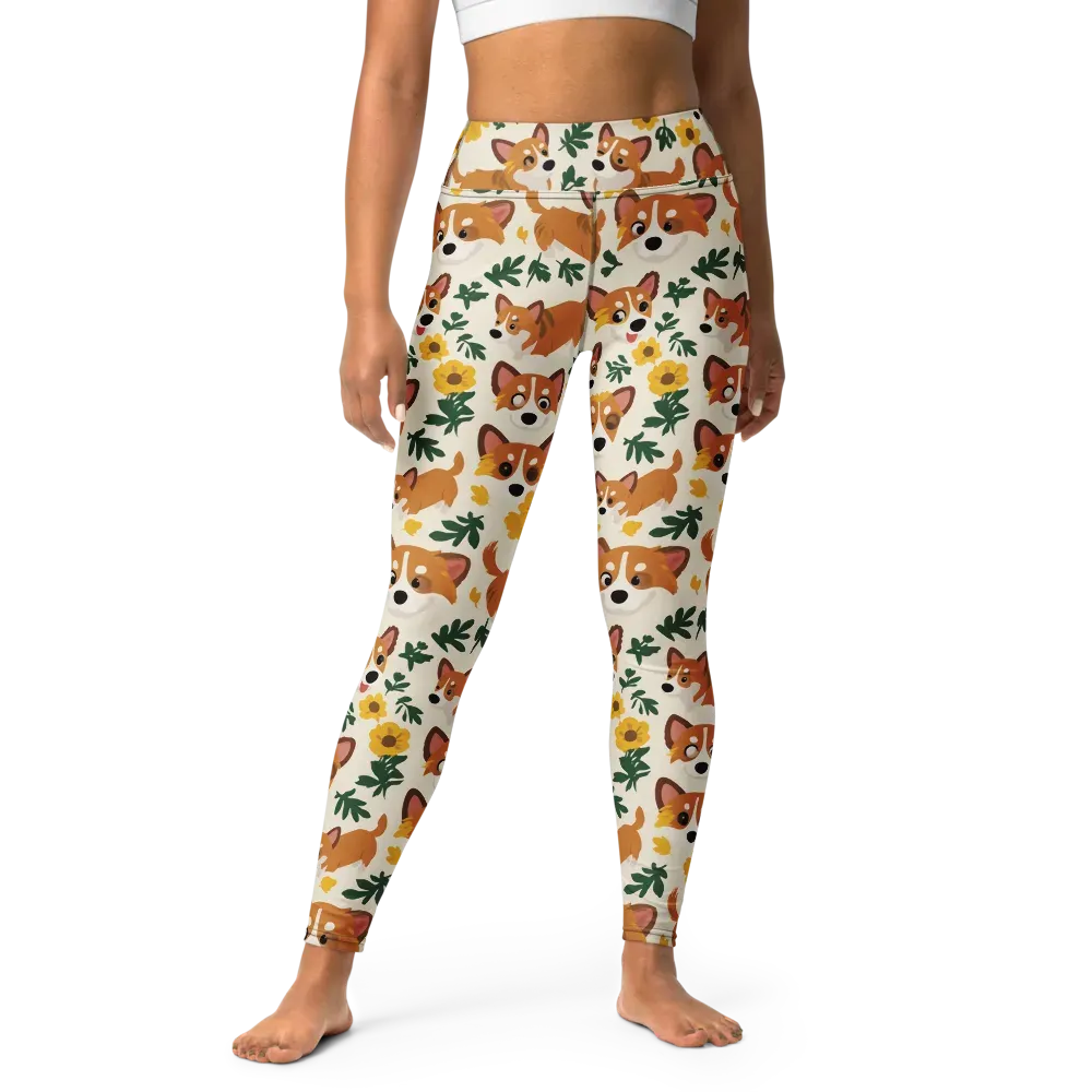 Corgi Garden on Yoga Leggings — Front