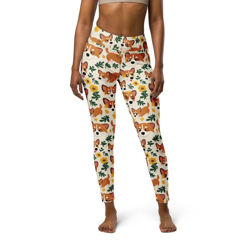 Corgi Garden on Yoga Leggings — Front