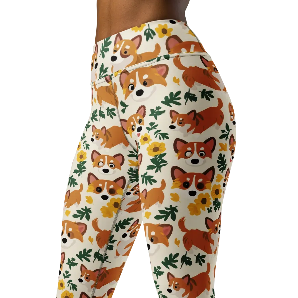 Corgi Garden on Yoga Leggings — Left Front