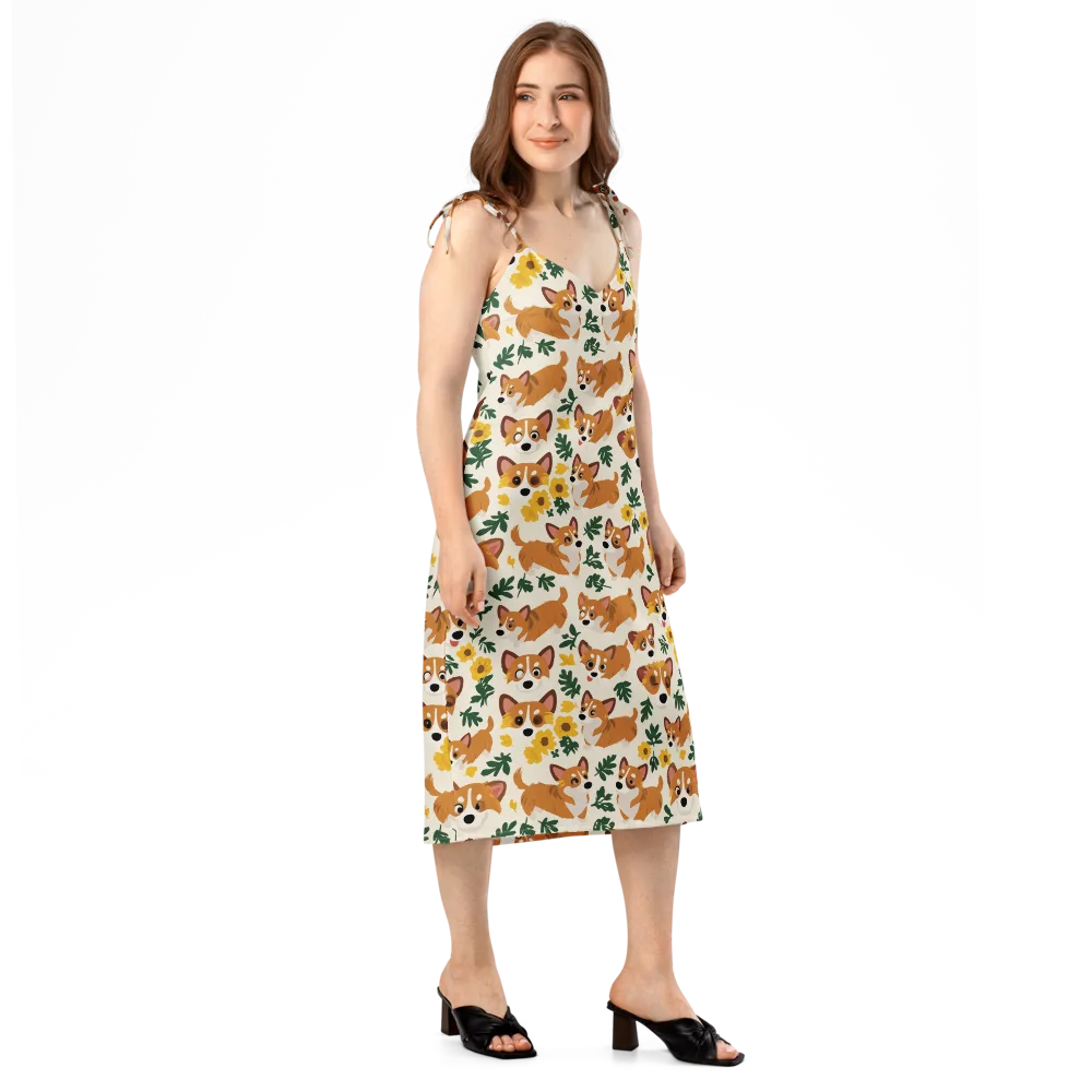 Corgi Garden on Slip Dress — Right Front
