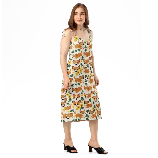 Corgi Garden on a Slip Dress