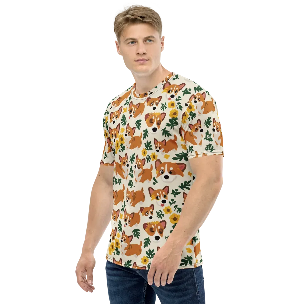 Corgi Garden on Men's Crew Neck T-Shirt — Left