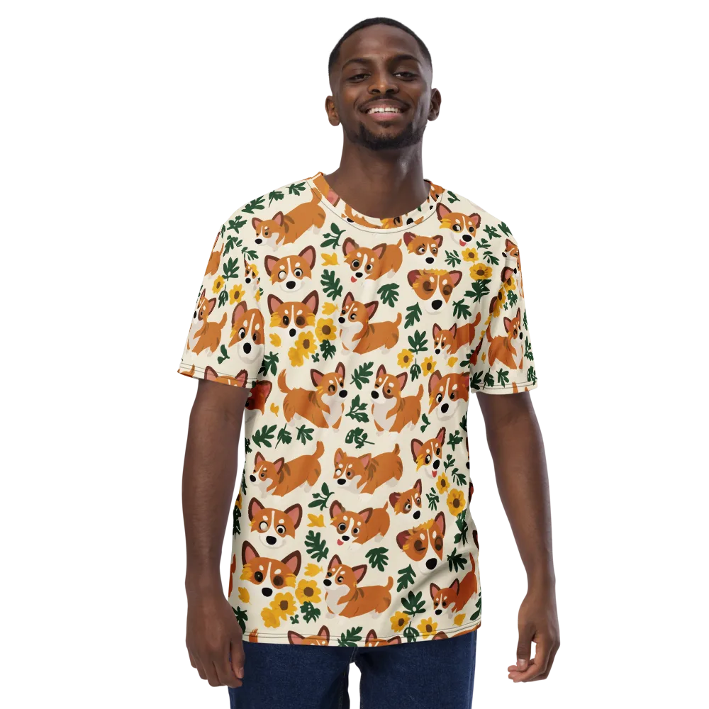 Corgi Garden on Men's Crew Neck T-Shirt — Front
