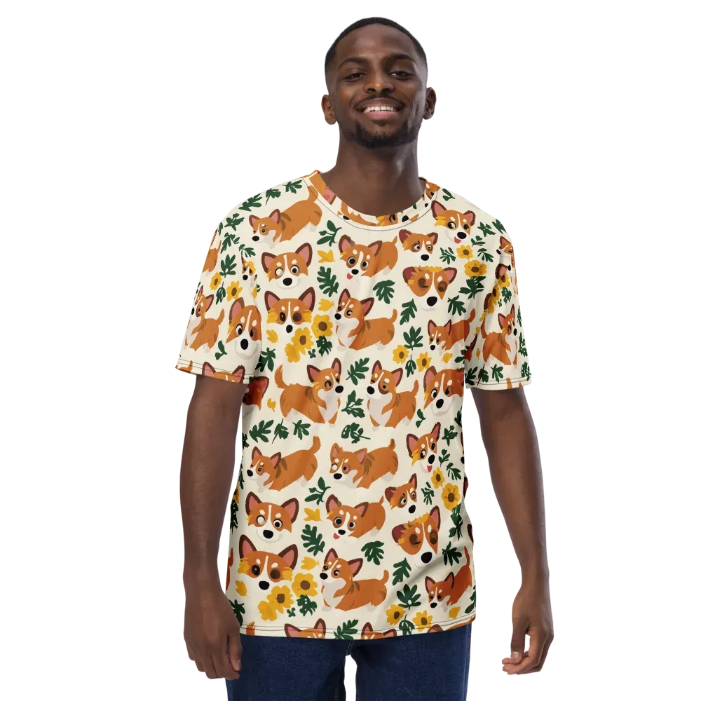 Corgi Garden on Men's Crew Neck T-Shirt — Front