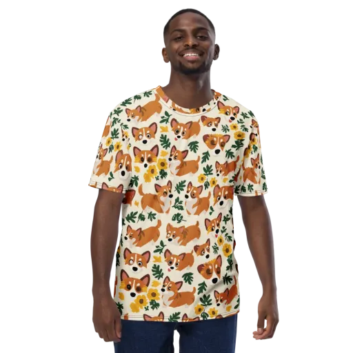 Corgi Garden on a Men's Crew Neck T-Shirt