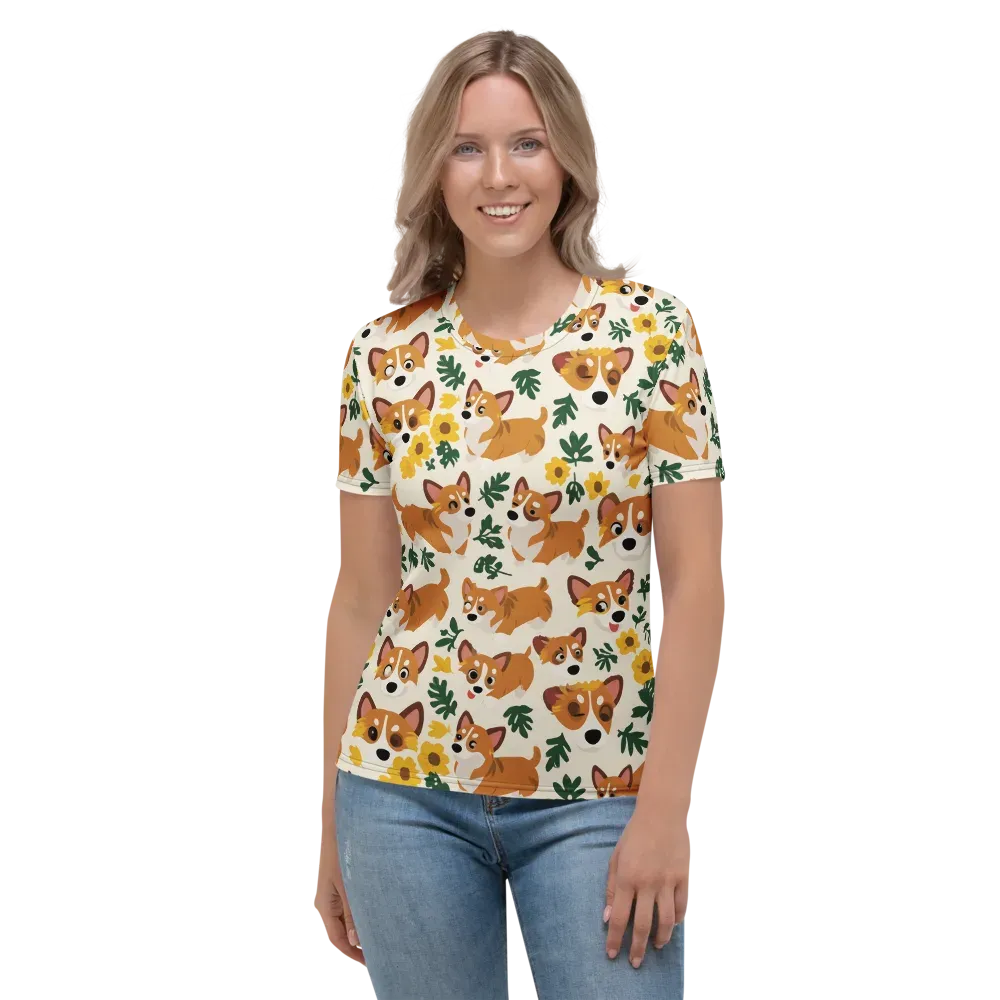 Corgi Garden on Women's Crew Neck T-Shirt — Front