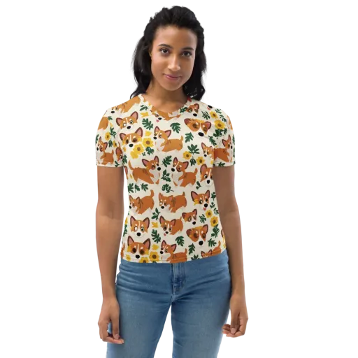 Corgi Garden on a Women's Crew Neck T-Shirt