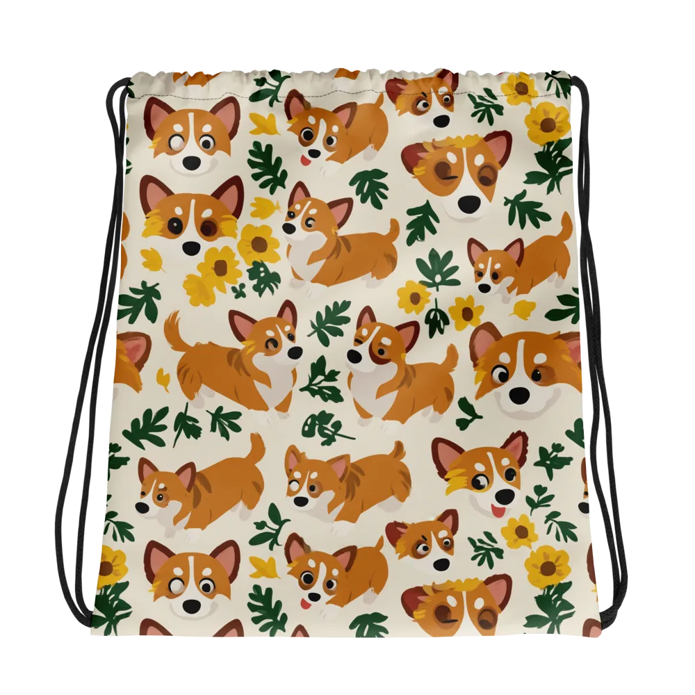 Corgi Garden on Drawstring Bag — Photo