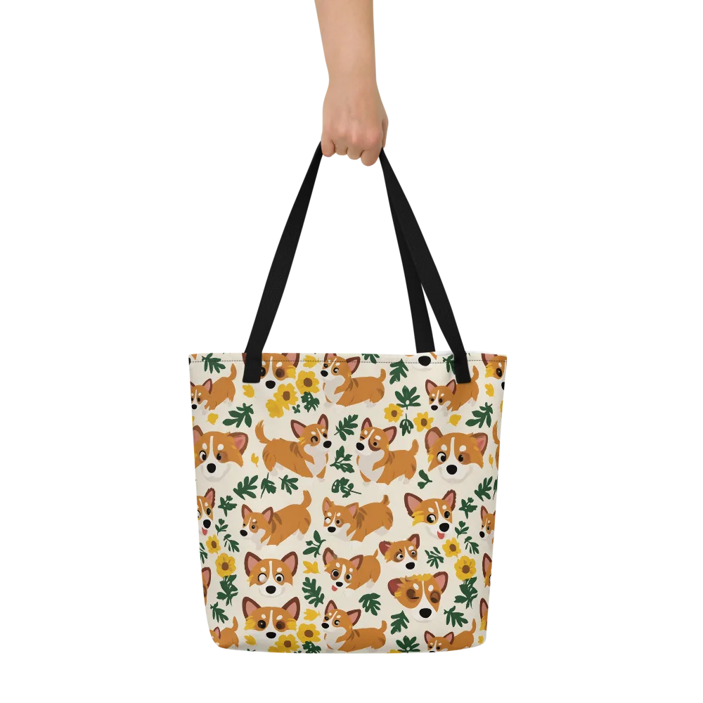 Corgi Garden on Large Tote Bag W/ Pocket — Front