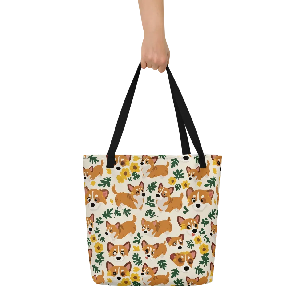 Corgi Garden on Large Tote Bag W/ Pocket — Front