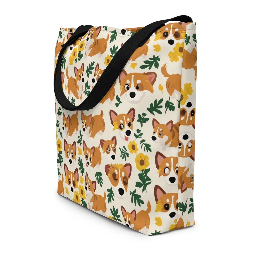 Corgi Garden on Large Tote Bag W/ Pocket — Front