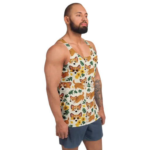 Corgi Garden on a Men's Tank Top
