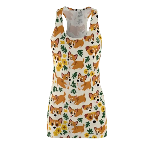 Corgi Garden on a Racerback Dress