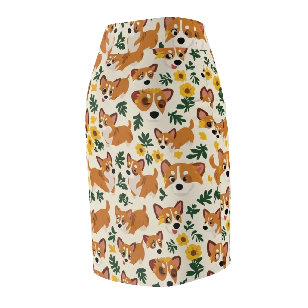 Corgi Garden on Pencil Skirt — Back Side