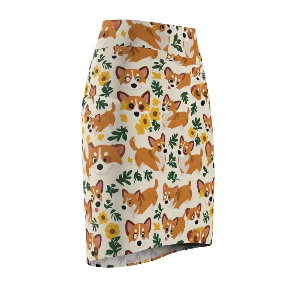 Corgi Garden on Pencil Skirt — Front Side