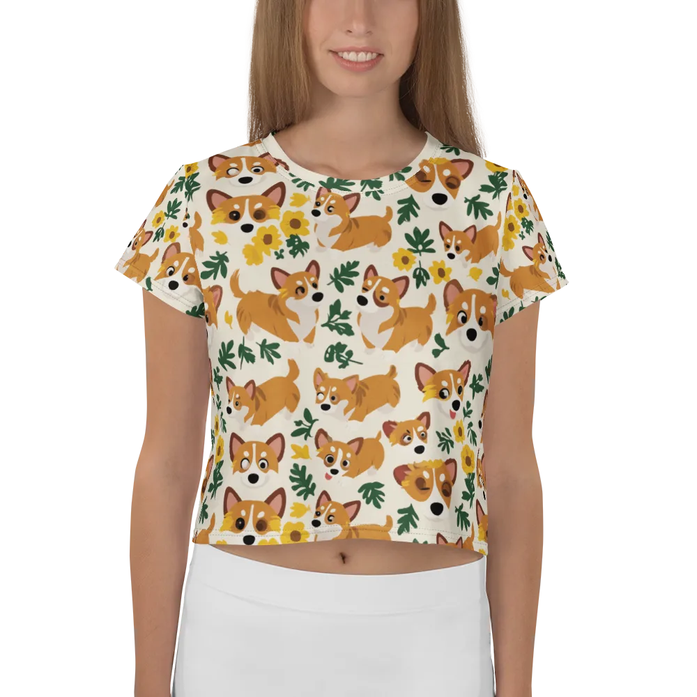 Corgi Garden on Crop Tee — Front