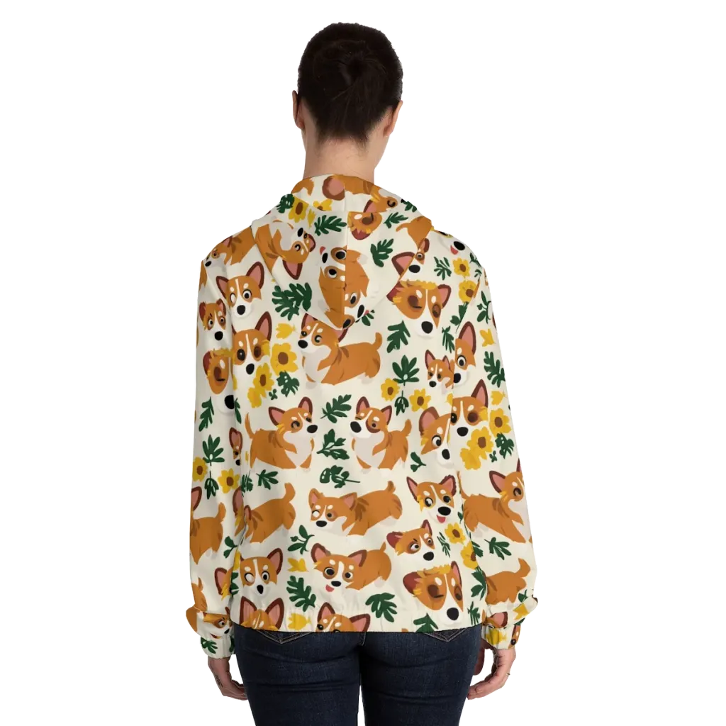 Corgi Garden on Women's Full-Zip Hoodie — Back On Person