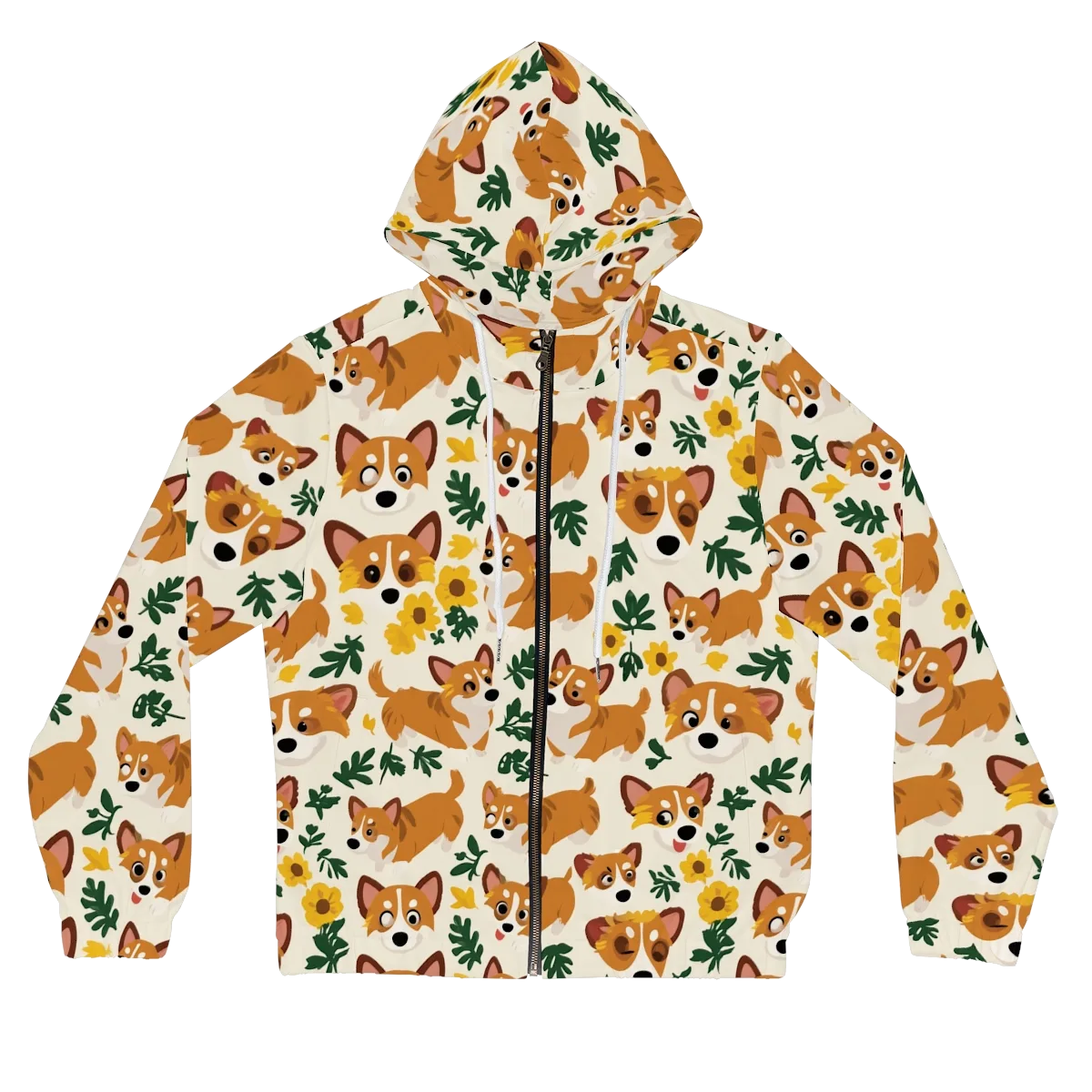 Corgi Garden on Women's Full-Zip Hoodie — Front