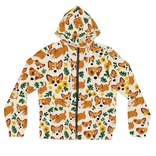 Corgi Garden on a Women's Full-Zip Hoodie