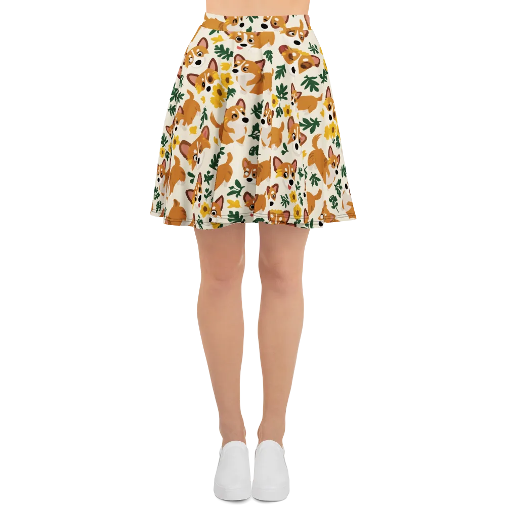 Corgi Garden on Skater Skirt — Front
