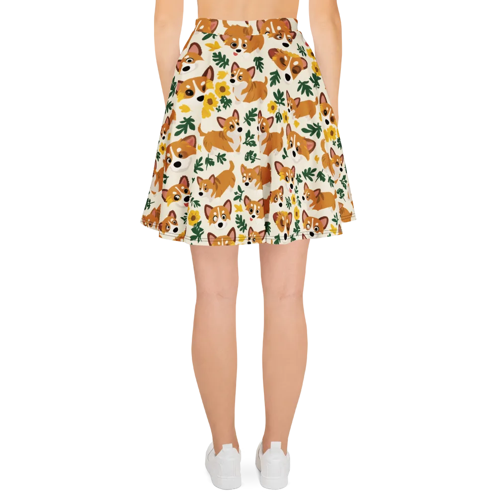 Corgi Garden on Skater Skirt — Back