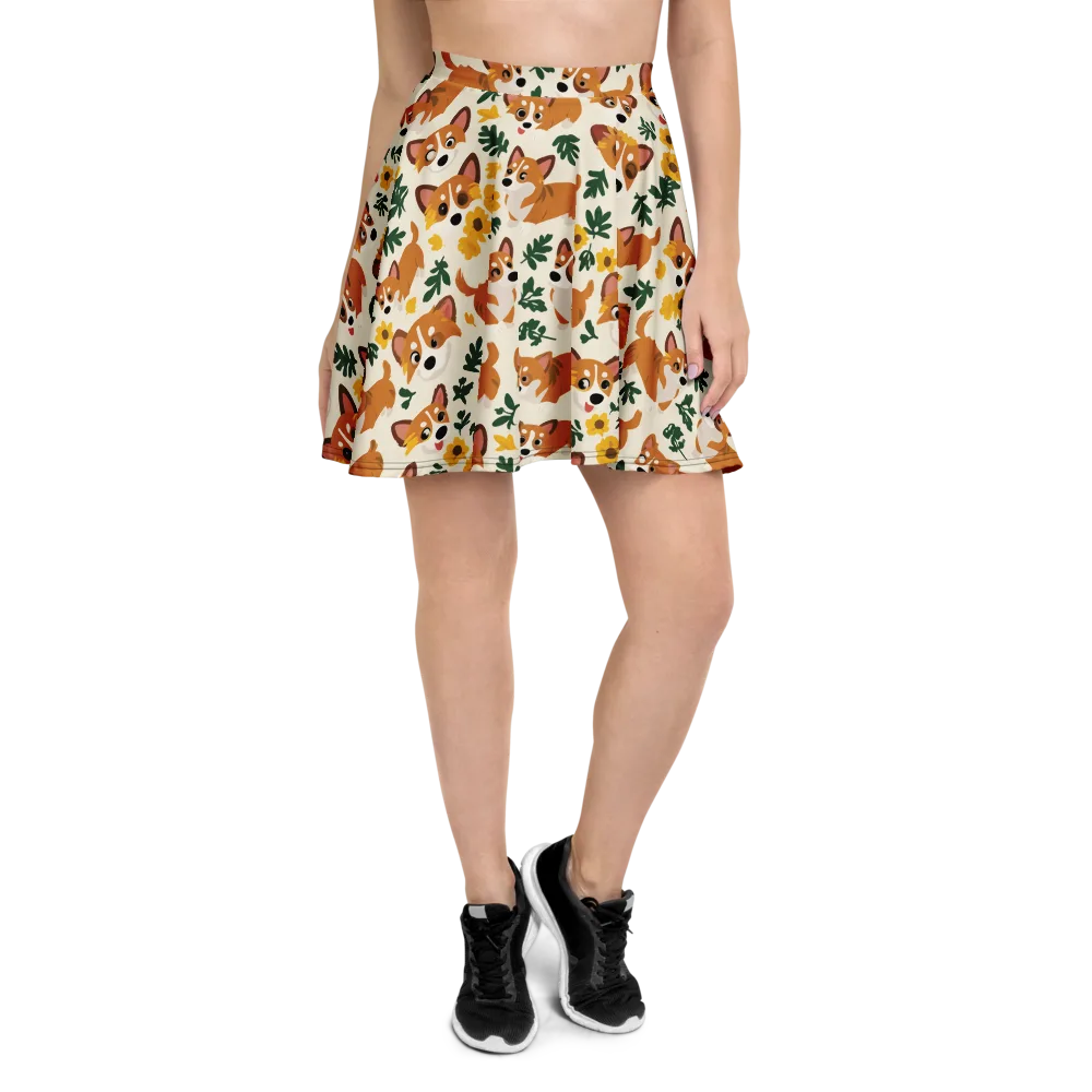 Corgi Garden on Skater Skirt — Front