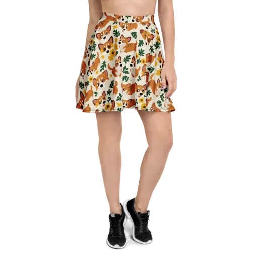 Corgi Garden on a Skater Skirt