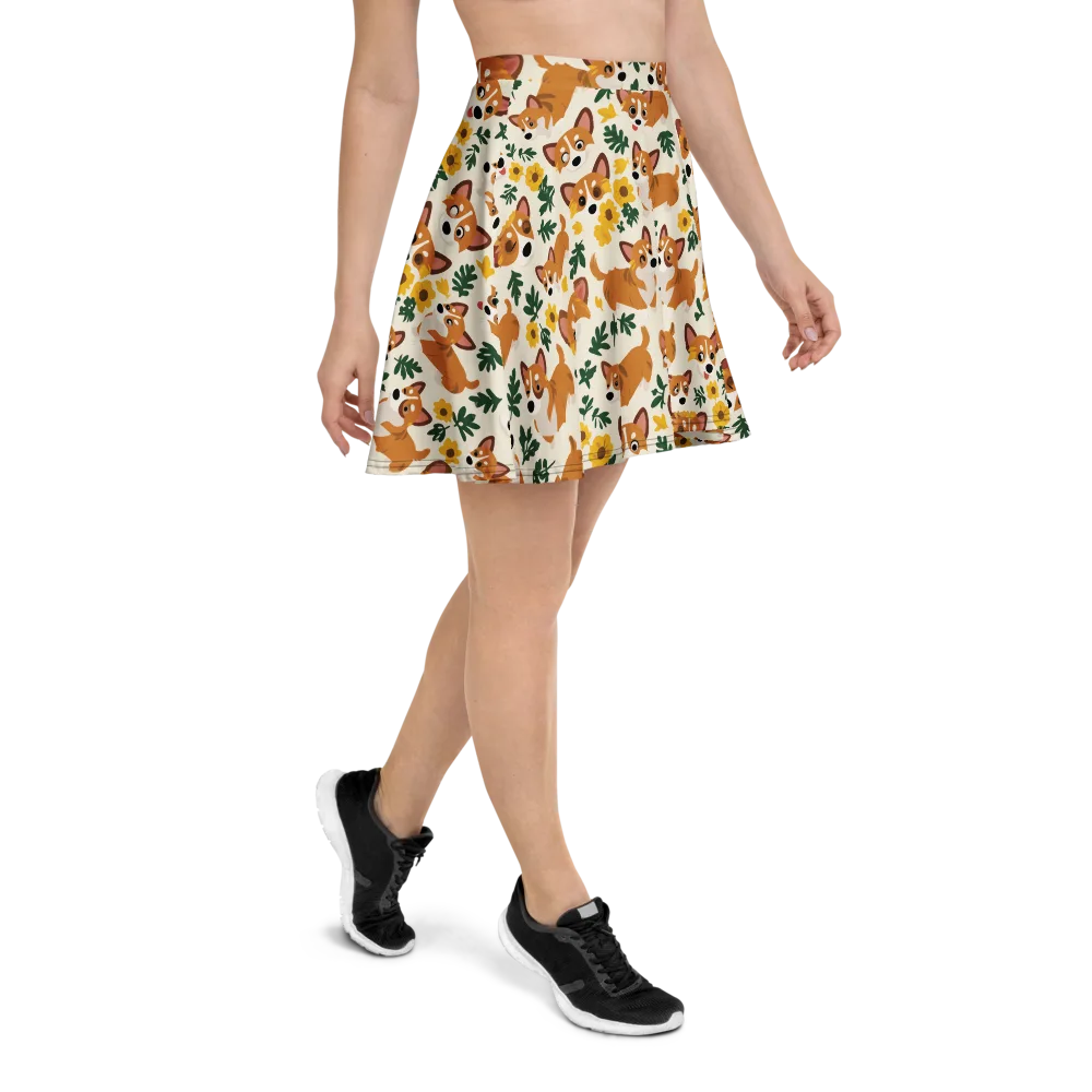 Corgi Garden on Skater Skirt — Right