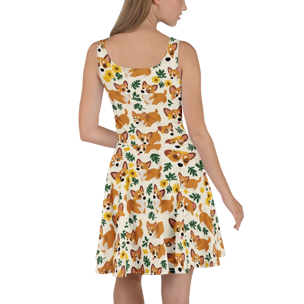 Corgi Garden on Skater Dress — Back