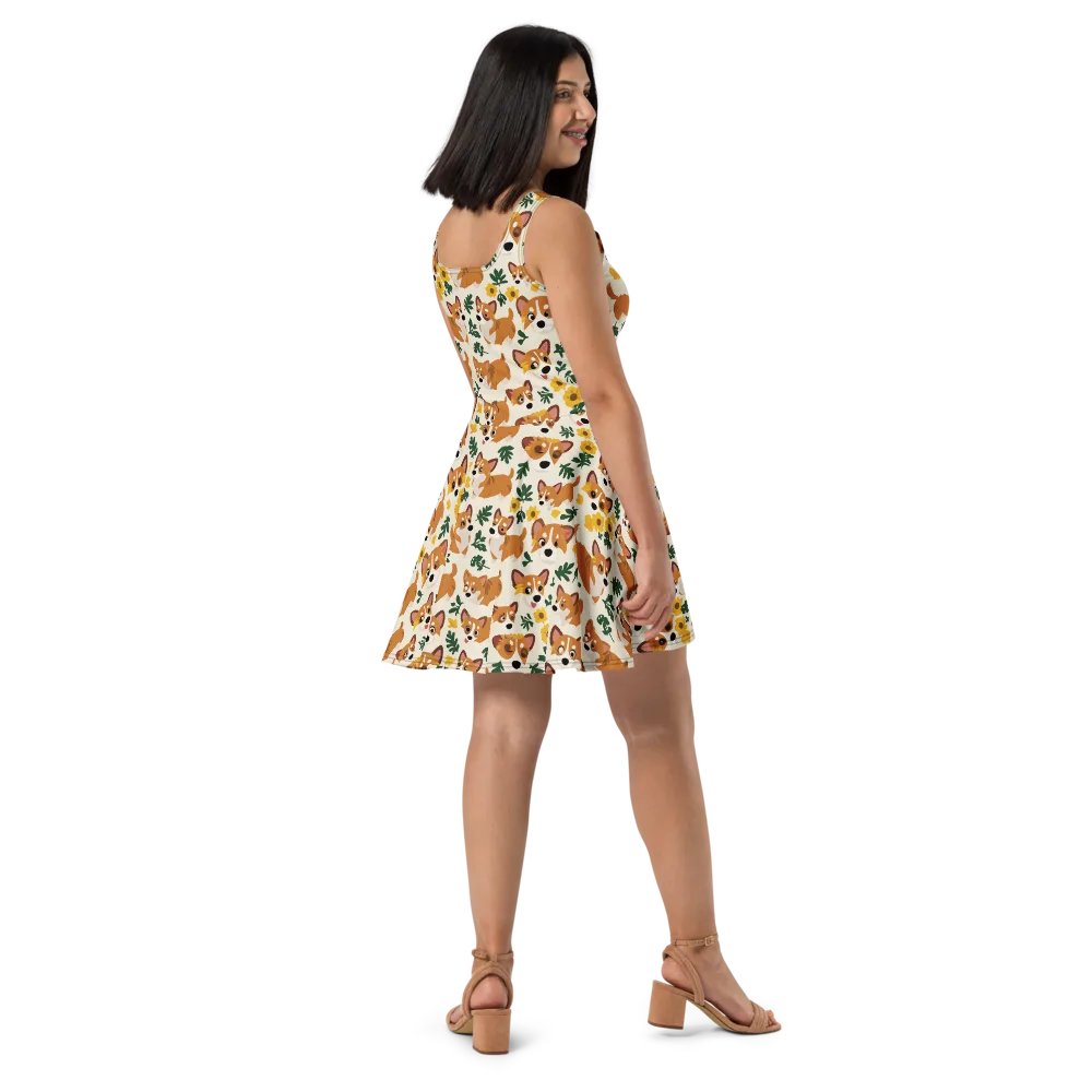 Corgi Garden on Skater Dress — Right