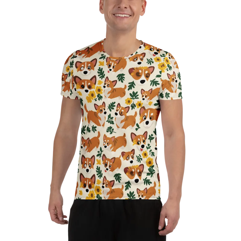 Corgi Garden on Men's Athletic T-Shirt — Front
