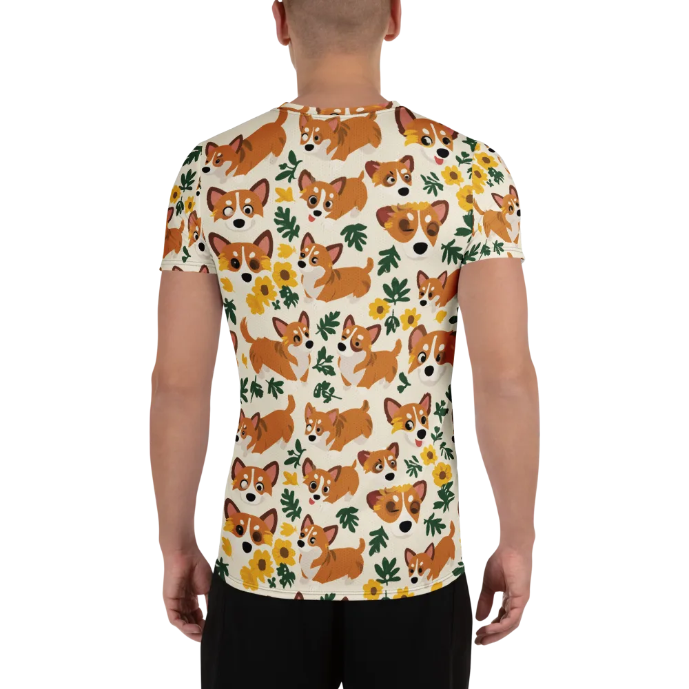 Corgi Garden on Men's Athletic T-Shirt — Back