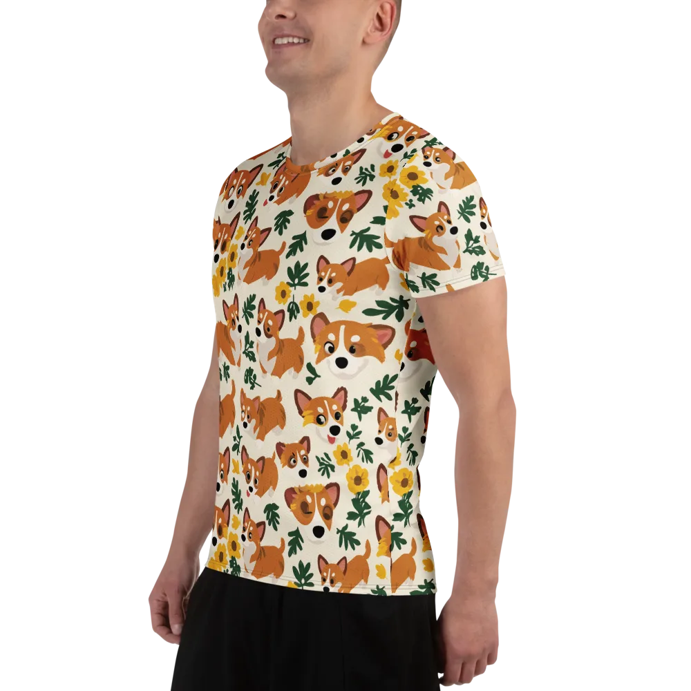 Corgi Garden on Men's Athletic T-Shirt — Left