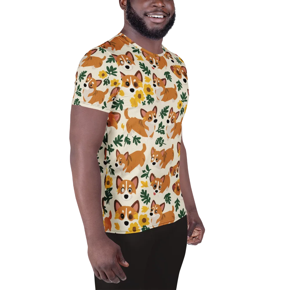 Corgi Garden on Men's Athletic T-Shirt — Right