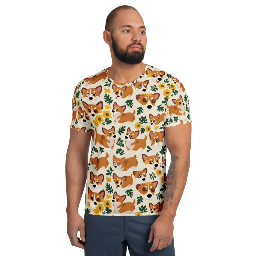 Corgi Garden on Men's Athletic T-Shirt — Front