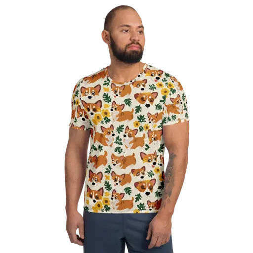 Corgi Garden on a Men's Athletic T-Shirt