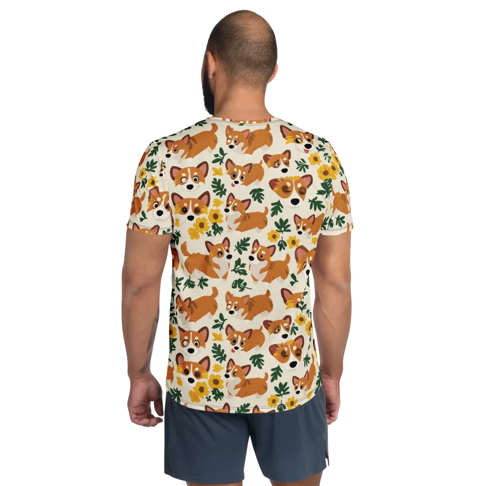 Corgi Garden on Men's Athletic T-Shirt — Back