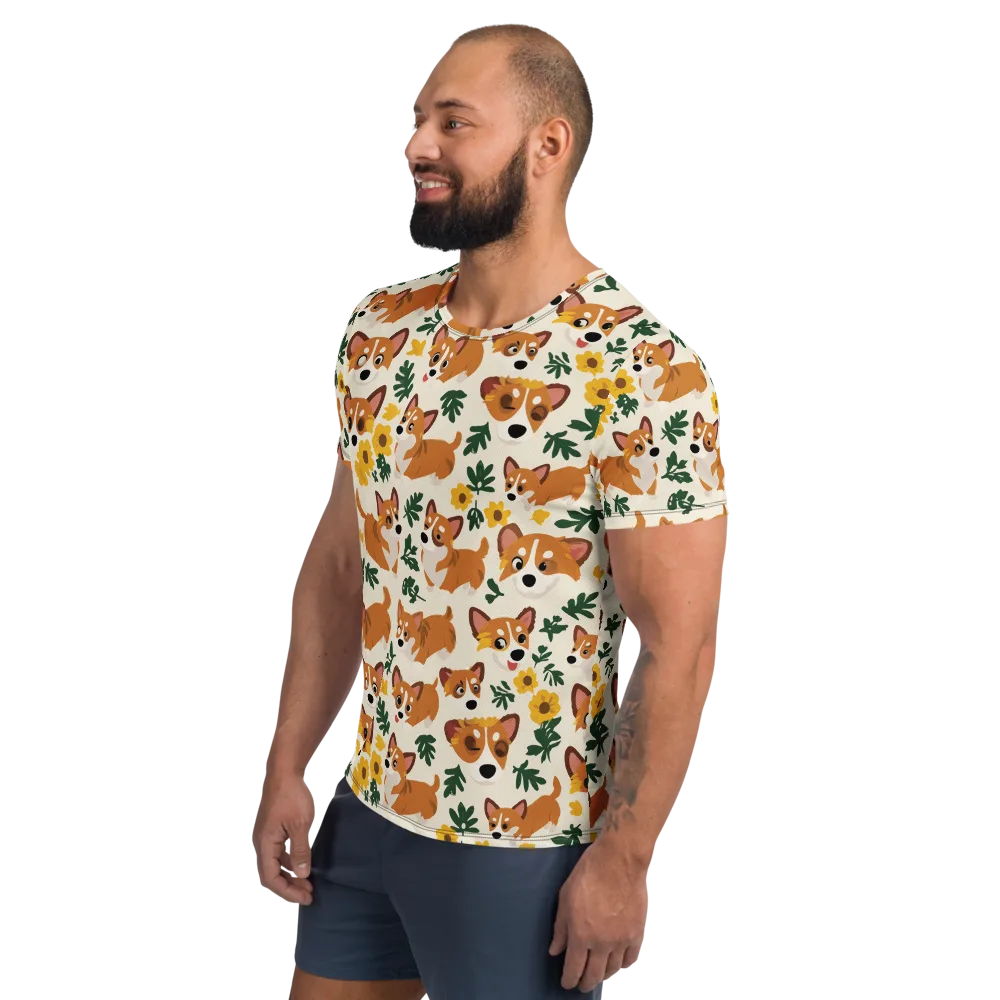 Corgi Garden on Men's Athletic T-Shirt — Left