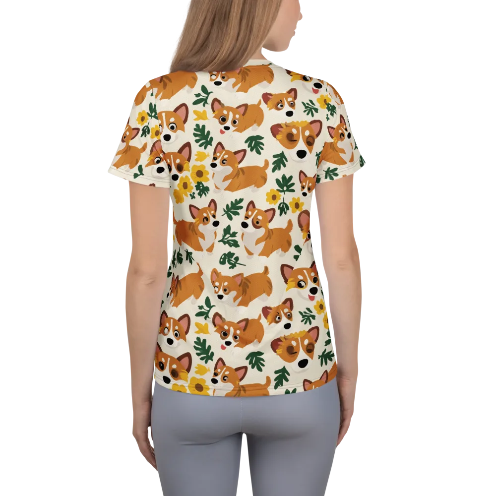 Corgi Garden on Women's Athletic T-Shirt — Back