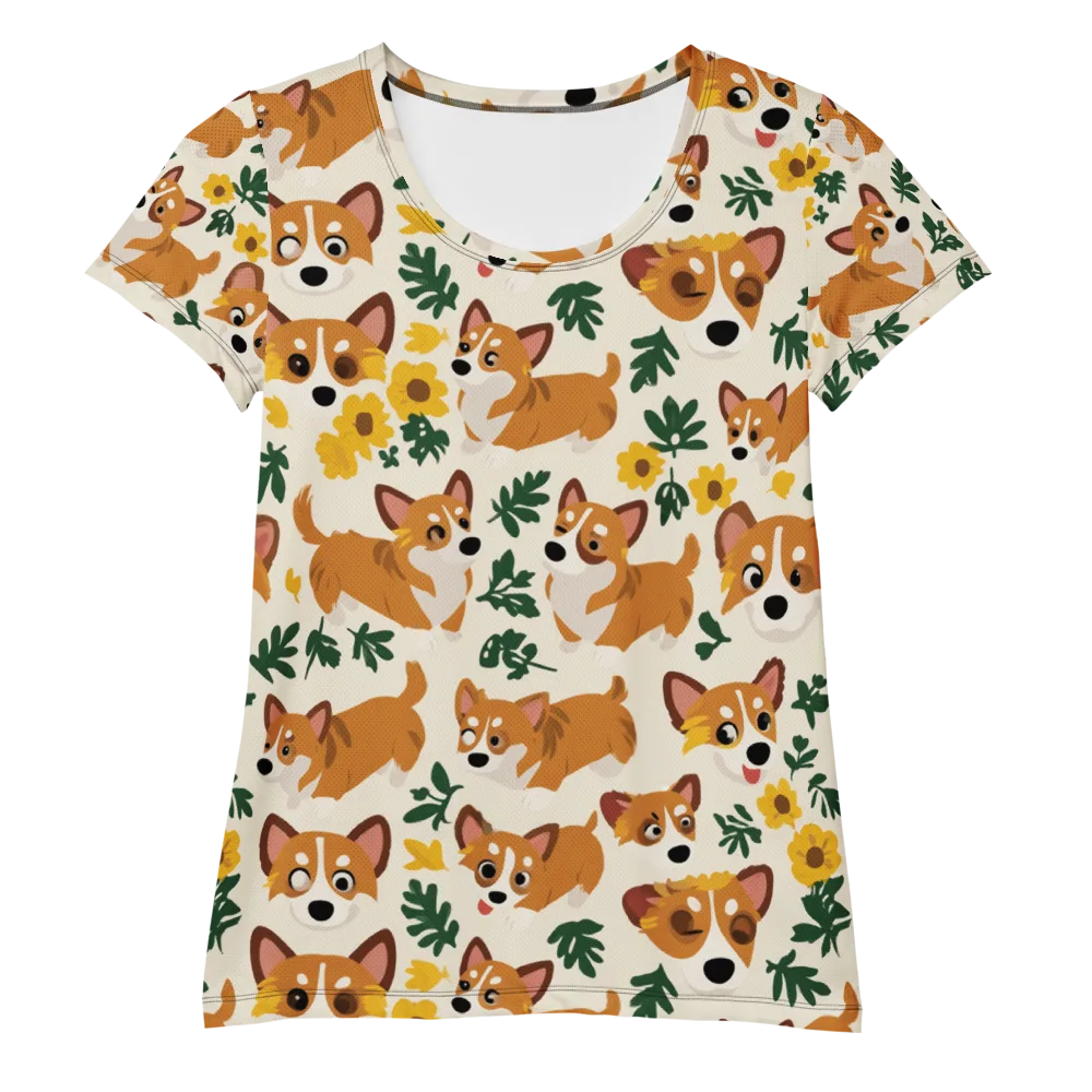 Corgi Garden on Women's Athletic T-Shirt — Front