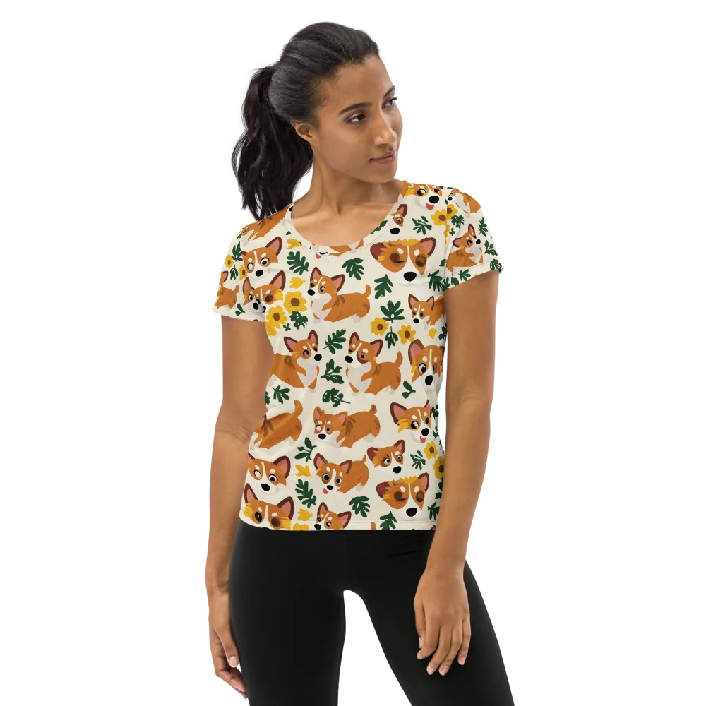 Corgi Garden on Women's Athletic T-Shirt — Front