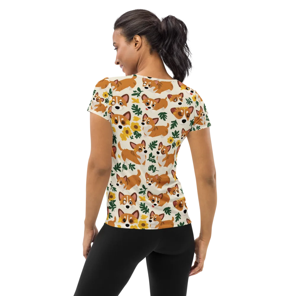 Corgi Garden on Women's Athletic T-Shirt — Back