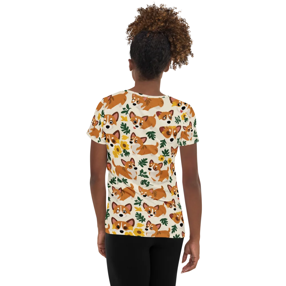 Corgi Garden on Women's Athletic T-Shirt — Back