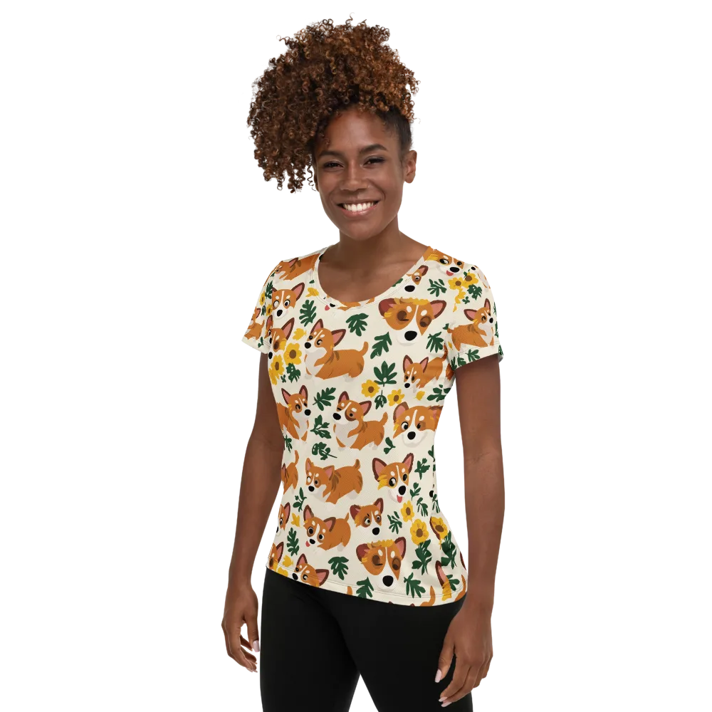 Corgi Garden on Women's Athletic T-Shirt — Left