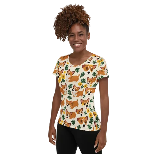 Corgi Garden on a Women's Athletic T-Shirt