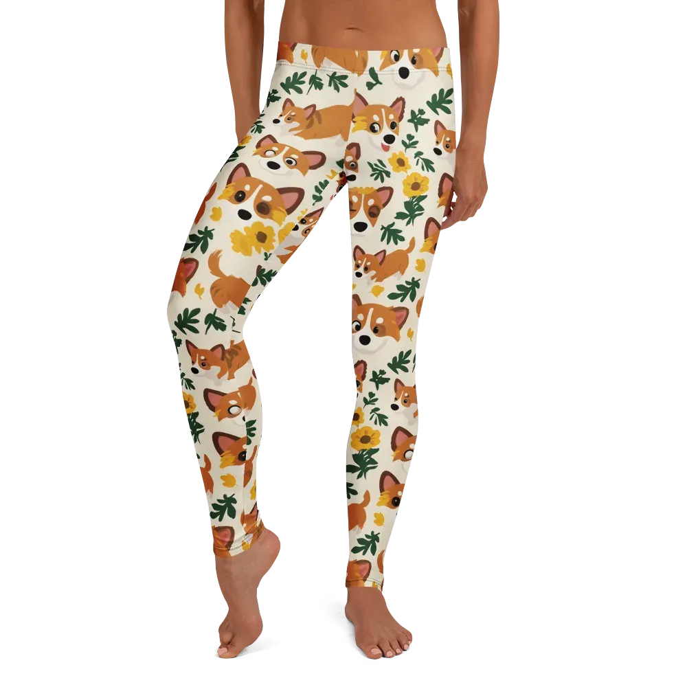 Corgi Garden on Leggings — Front